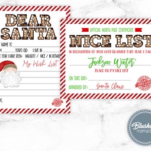 EDITIERBARER Weihnachtsbrief & Nette Liste Zertifikat, Nordpol Weihnachtsmann Post, Weihnachtswunschliste, druckbarer Weihnachtsbrief, Sofortiger Download