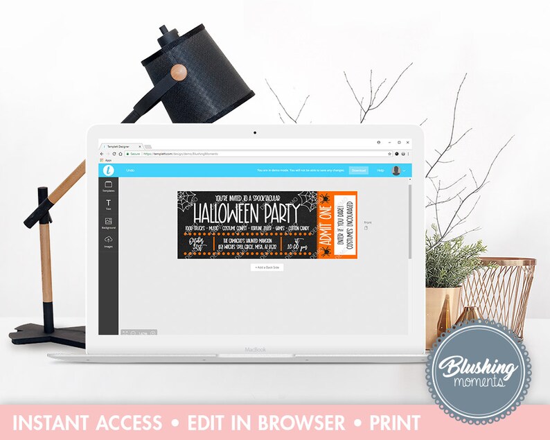 EDITABLE Halloween Ticket Invitation, Halloween Bash, Costume Party, Printable Halloween Invitation for Adults, Halloween Party Printable image 3
