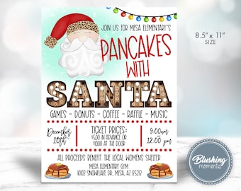 EDITABLE Pancakes with Santa Flyer, Breakfast with Santa Invitation, Kids Christmas Party, Printable School Flyer, PTO School Fundraiser