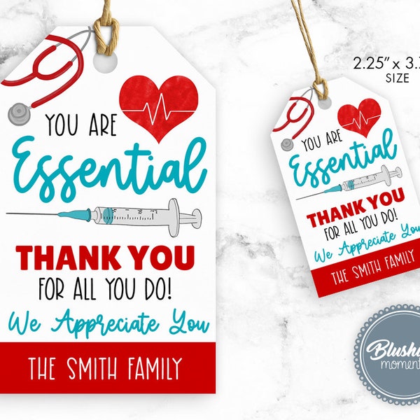 EDITABLE Nurse Appreciation Gift Tag, Thank You Frontline & Essential Workers, Nurse Favor Tags, Hospital Staff Gift, Doctor, Printable