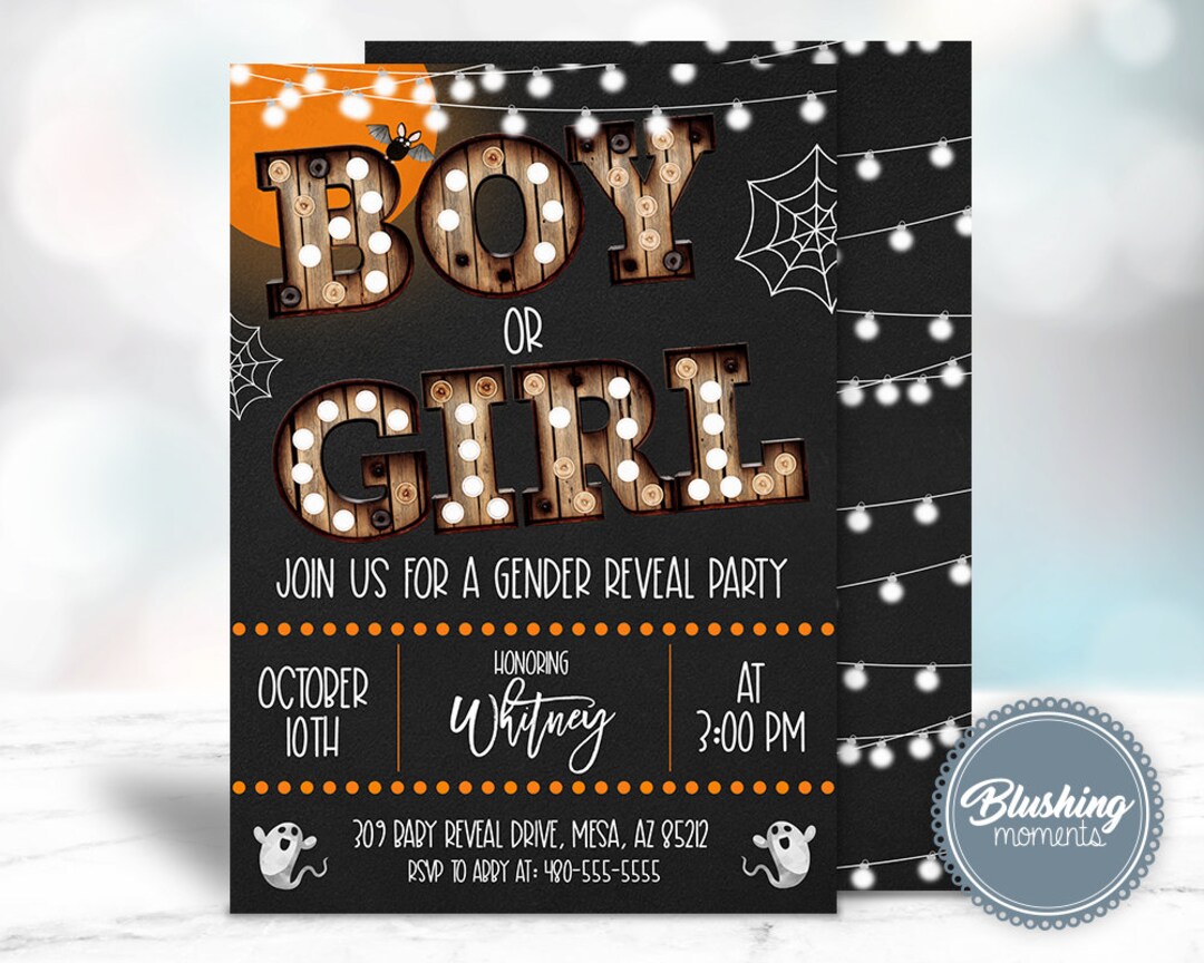 EDITABLE Halloween Gender Reveal Invitation Fall Baby Gender - Etsy