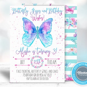 Invitation d'anniversaire papillon modifiable, fête papillon, fête d'anniversaire de printemps, invitation de jardin, invitations d'anniversaire pour les filles, imprimable, modifiable