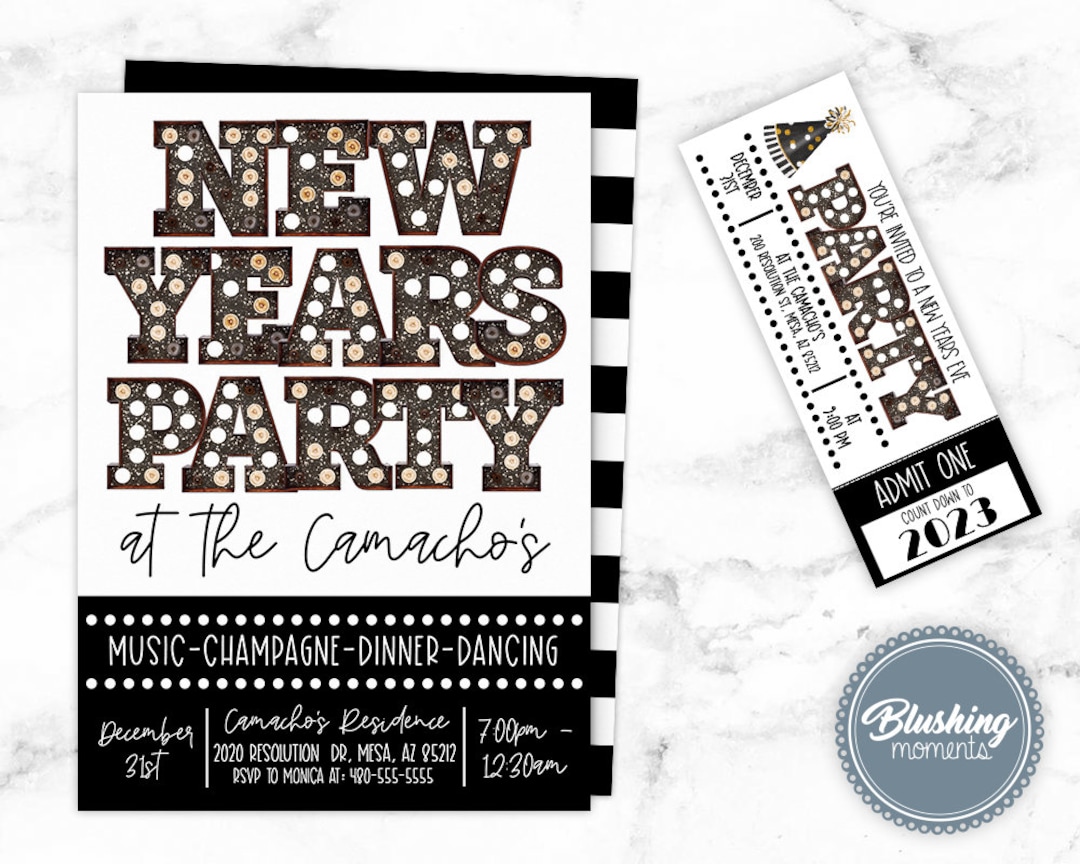 EDITABLE New Years Eve Invitation Set, NYE Party Ticket Invitations ...