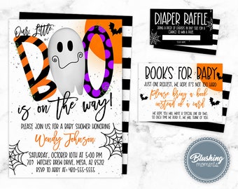 EDITABLE Halloween Baby Shower Invitation Set, Fall Baby Shower Invite, Halloween Gender Reveal, Halloween Party Invitation, Printable