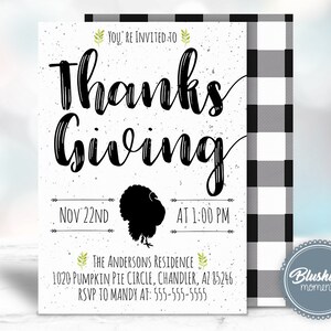 Thanksgiving Invitation Printable, Turkey Invitation, Farmhouse Invitation, Instant Download, Editable Template, Templett