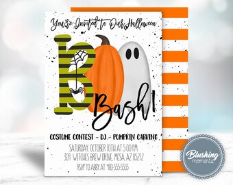 EDITABLE Halloween Party Invitation, Pumpkin Invitations, Halloween Birthday Invite, Boos and Booze, Boo Bash, Costume Party, Printable