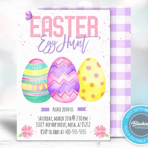 Editable Easter Egg Hunt Invite, Easter Party Invitation, Spring Invitation Flyer, Church Invite, Egg Hunt Invitation, Instant Download
