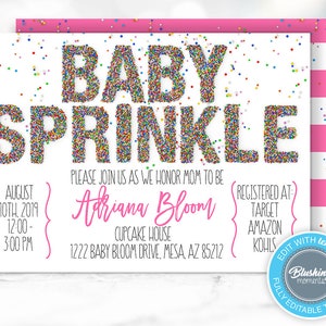 EDITABLE Baby Sprinkle Invitations, It&#39;s a Girl Baby Shower Invitation, Pink Baby Sprinkle, Rainbow Baby Shower, Printable, Template
