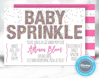 EDITABLE Baby Sprinkle Invitations, It's a Girl Baby Shower Invitation, Pink Baby Sprinkle, Rainbow Baby Shower, Printable, Template