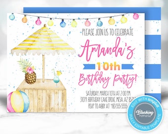 Pool Party Invitation, Swimming Birthday Party Invite, Summer Flyer, Splish Splash, Tropical Invitation, Editable Template, Printable