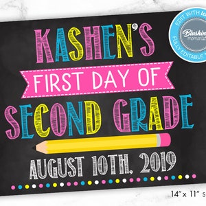 EDITABLE First Day of School Sign, Printable Back to School Sign, ANY GRADE, Digital Or Printed, 1st Day, Chalkboard Sign, Instant Download