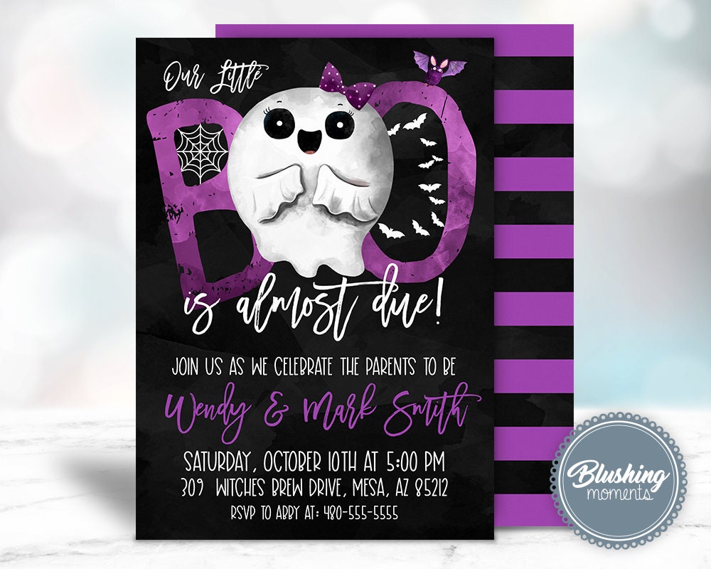 HALLOWEEN BABY SHOWER Invitation Fall Baby Shower Invite Gender Reveal Ghost Invite Our Little Boo Printable Editable