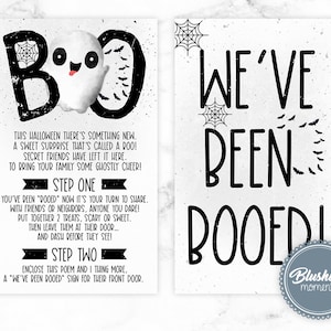 BEWERKBAAR We&#39;ve Been Booed-bord, je bent uitgejouwd, Halloween-gunsttags, Halloween-spel voor buren, Instant Download, afdrukbaar Bood-bord