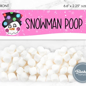 Topper de bolsa de regalo de caca de muñeco de nieve EDITABLE, toppers de bolsa de Navidad, favores de fiesta de muñeco de nieve, tema de muñeco de nieve, etiqueta de muñeco de nieve, imprimible, descarga instantánea