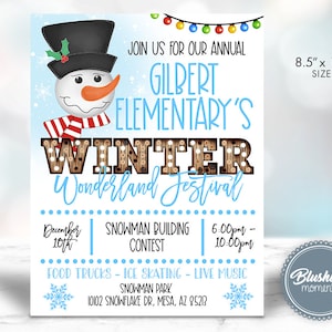 EDITABLE Winter Wonderland Festival Flyer, Christmas Flyer, Snowman Invitation, Holiday Poster, Church Flyer, School Flyer, Community Event