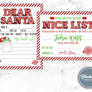 Carta de Papá Noel EDITABLE y certificado de lista agradable, correo de Papá Noel del Polo Norte, lista de deseos de Navidad, carta de Papá Noel imprimible, descarga instantánea