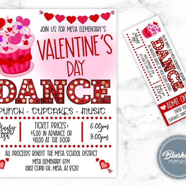 Valentines Day Flyer, Printable School Dance Ticket Invitation, Sweetheart Dance, PTO, PTA, Church Community Event,Editable Instant Download