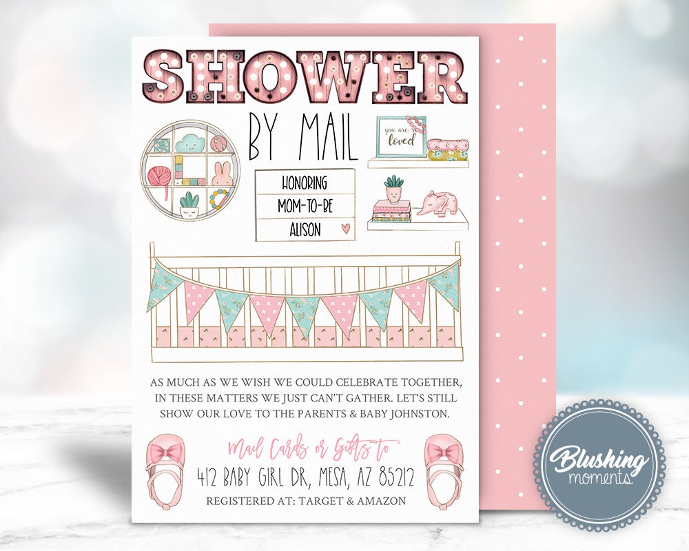 Girl Shower By Mail Baby Shower Invitation Virtual Baby Etsy