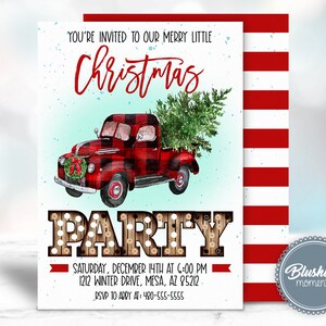 EDITABLE Christmas Party Invitation, Christmas Truck Invitation, Buffalo Plaid, Family Christmas Party, Holiday Party, Christmas Flyer