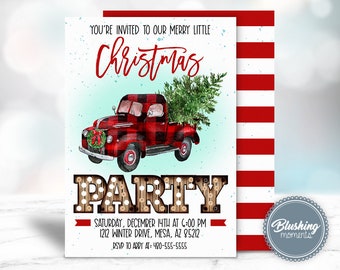 EDITABLE Christmas Party Invitation, Christmas Truck Invitation, Buffalo Plaid, Family Christmas Party, Holiday Party, Christmas Flyer