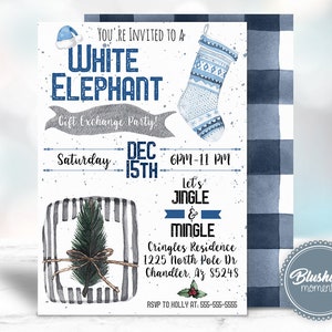 White Elephant Christmas Invitation, Printable Christmas Invitations, White Elephant Party Invite, Instant Download, Self Editable, Templett