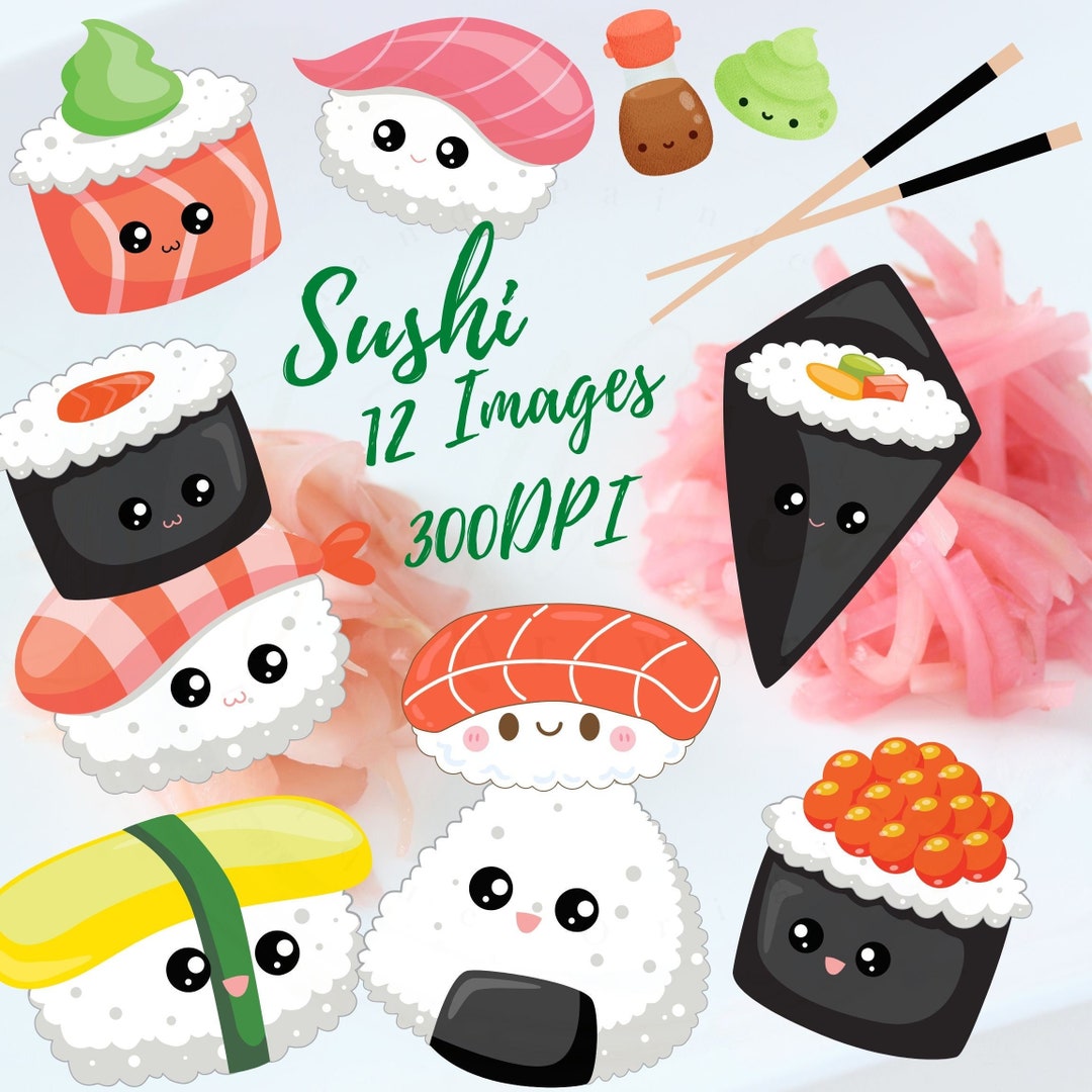 Kawaii Sushi Clipart Kawaii Download Cute Food Clipart - Etsy