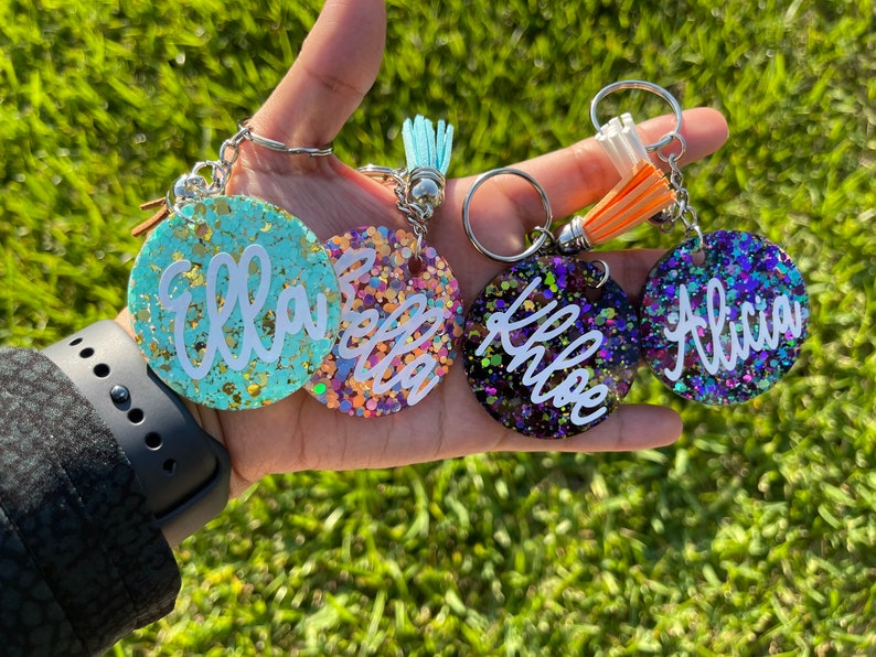 Confetti Keychain Monogram Keychain With Tassel Personalize Etsy