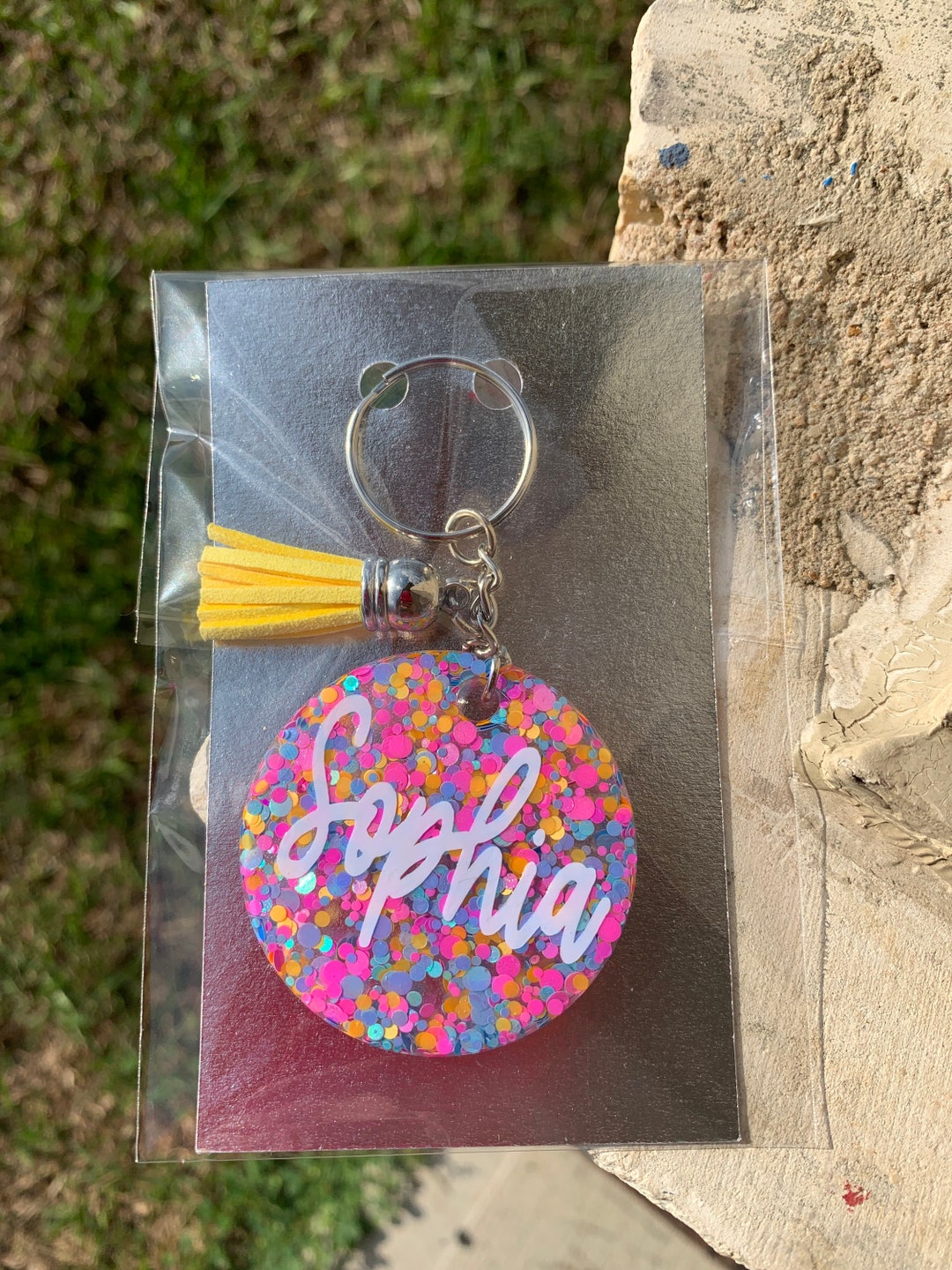 Confetti Keychain, Monogram Keychain With Tassel, Personalize It Etsy