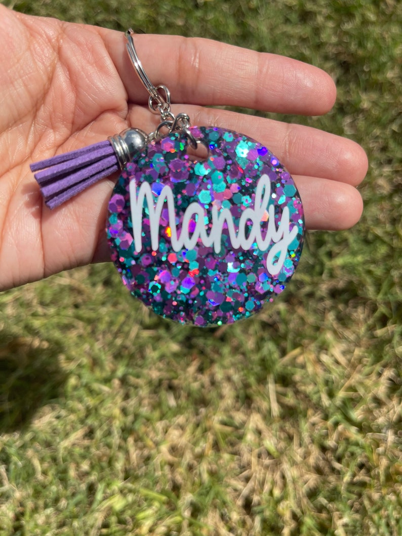 Confetti Keychain Monogram Keychain With Tassel Rainbow Etsy