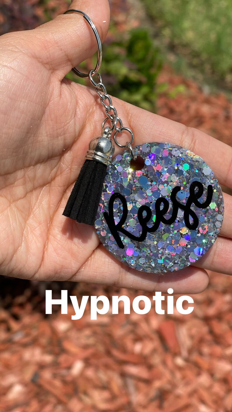 Confetti Keychain Monogram Keychain With Tassel Personalize Etsy