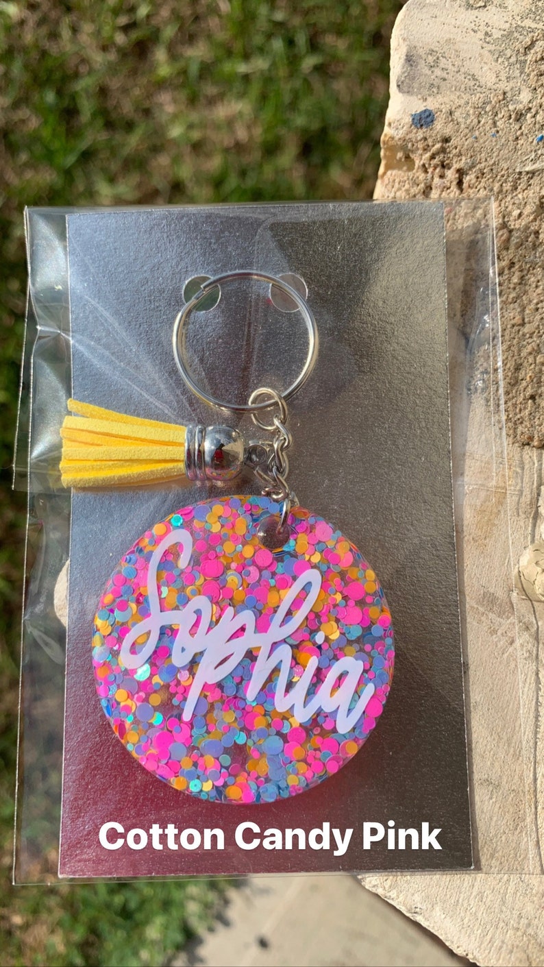 Confetti Keychain Monogram Keychain With Tassel Personalize Etsy
