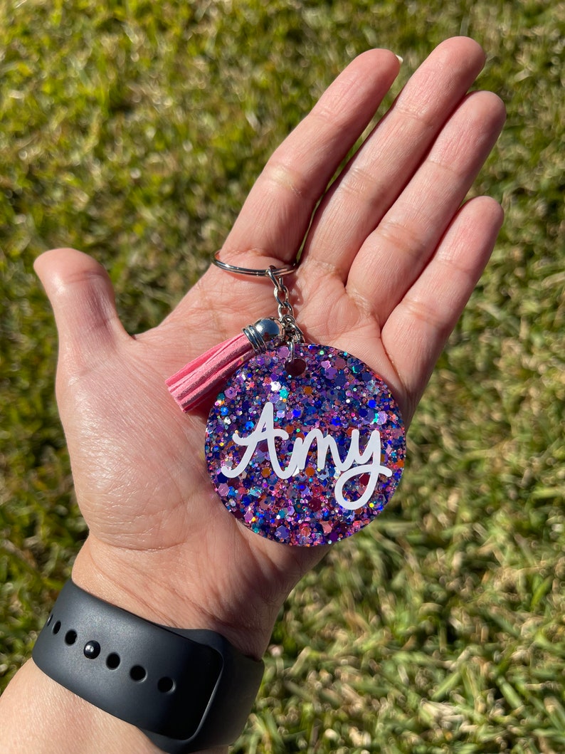 Confetti Keychain Monogram Keychain With Tassel Personalize Etsy