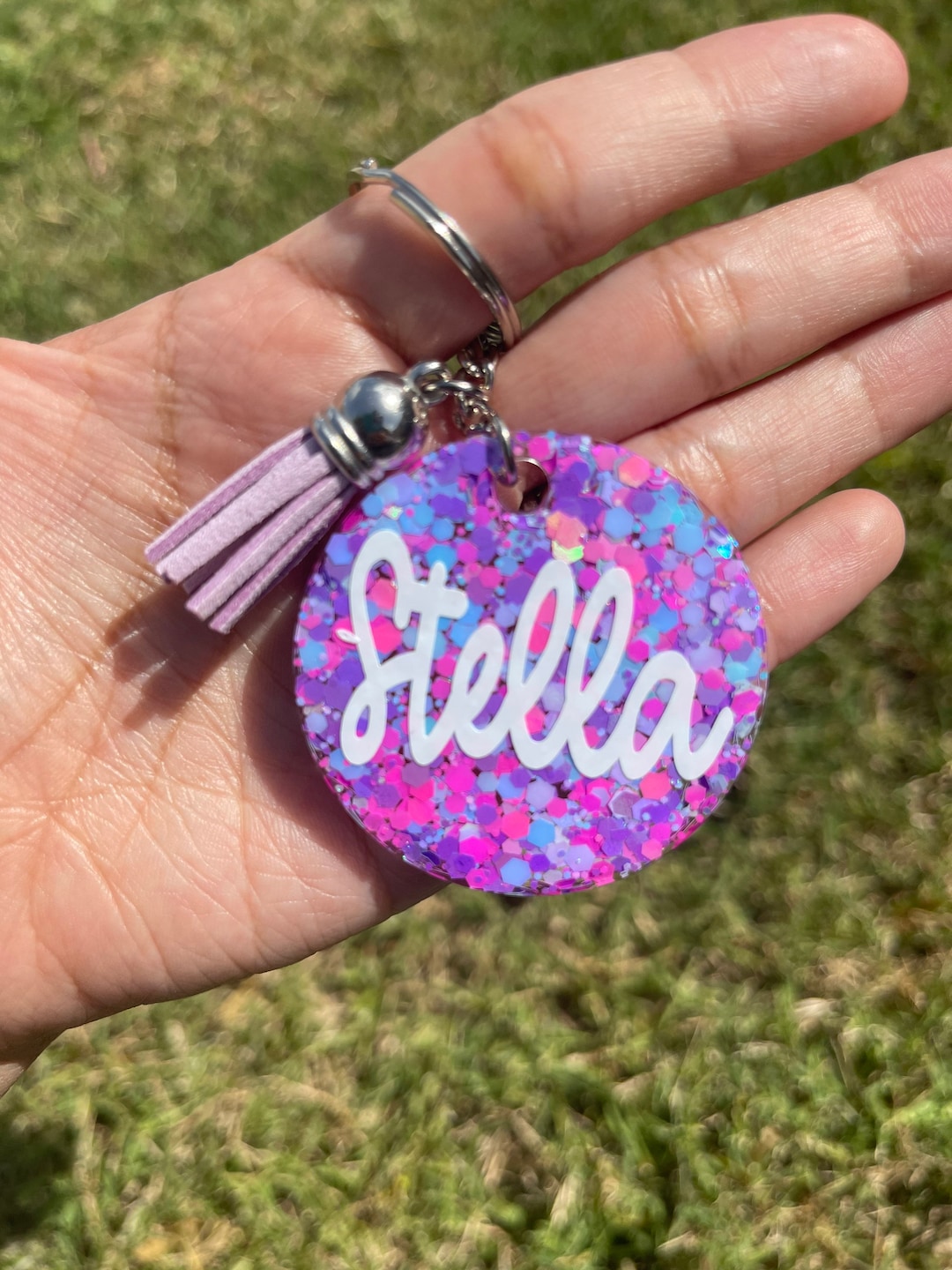Confetti Keychain, Monogram Keychain With Tassel, Cotton Candy, Personalize It Etsy