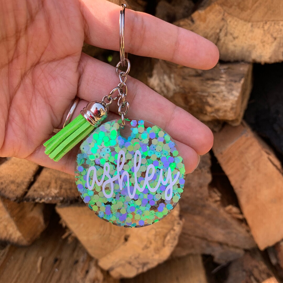 Monogram Keychain Confetti Keychain Monogram Keychain With Etsy