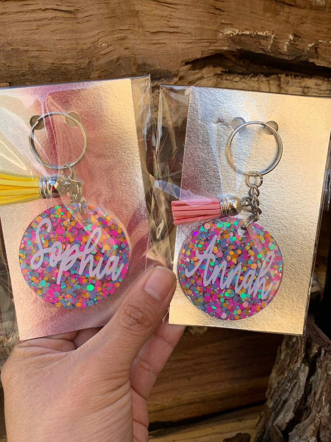 Confetti Keychain Monogram Keychain With Tassel Personalize Etsy