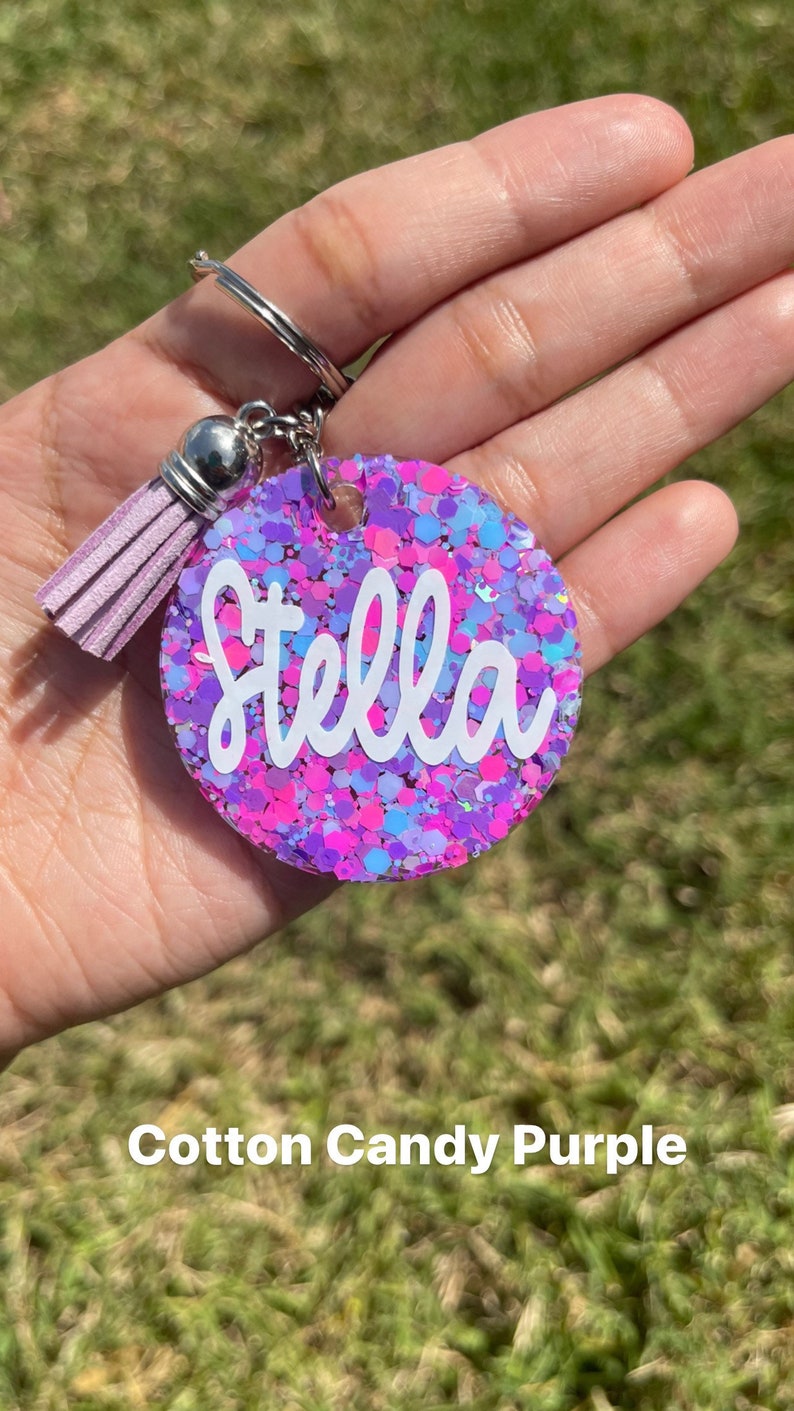 Confetti Keychain Monogram Keychain With Tassel Personalize Etsy