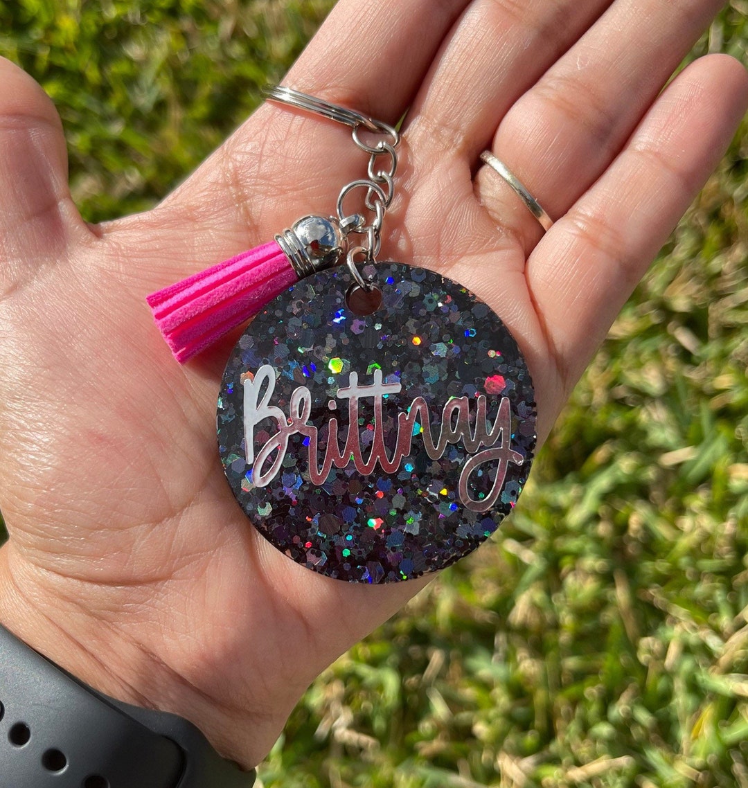 Confetti Keychain Monogram Keychain With Tassel Personalize Etsy