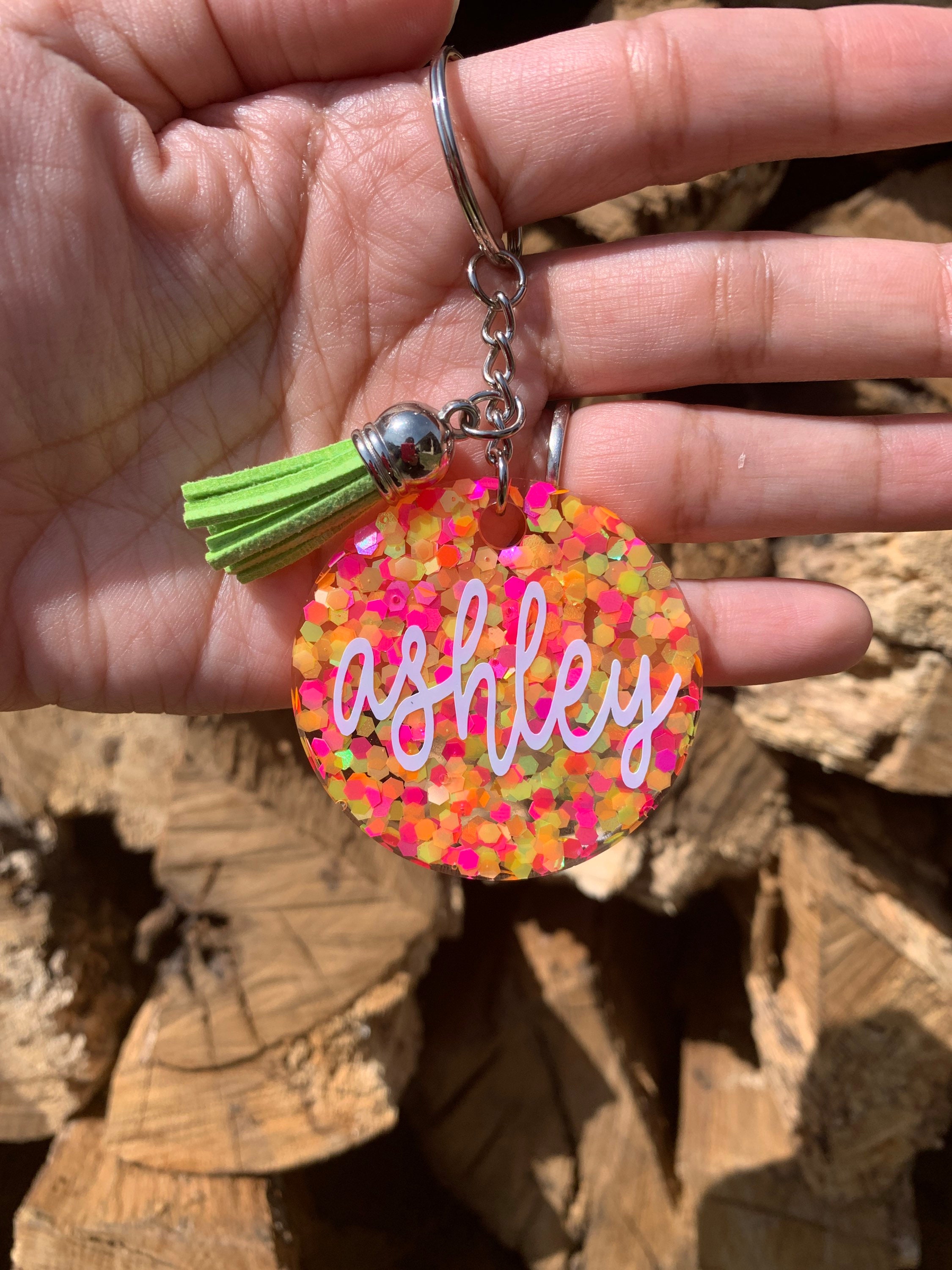 Pink Shimmer and Sparkle with Monogram Keychain