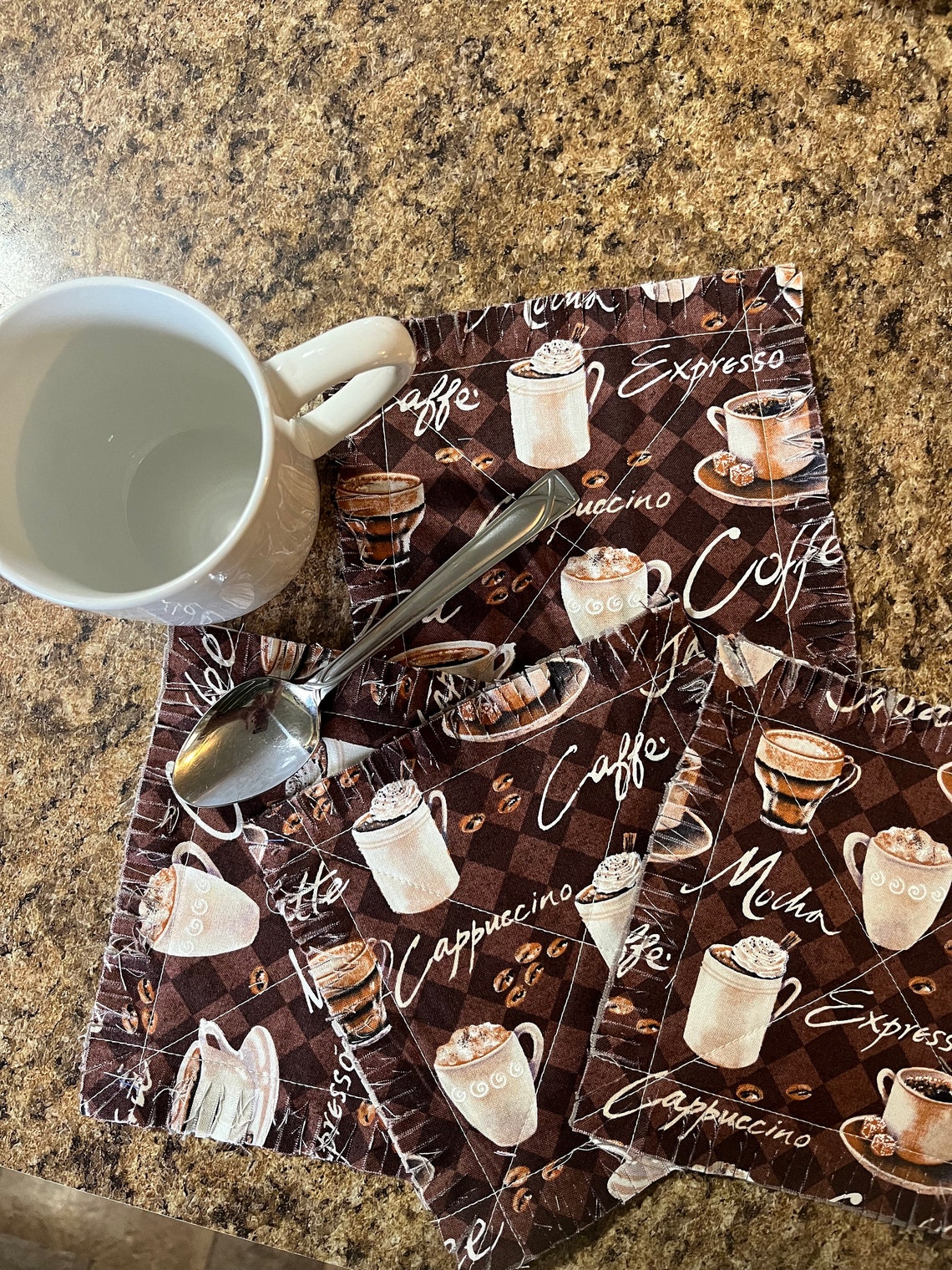 Rag Quilted Fabric Coasters Set of 4 Coasters Coffee Print - Etsy