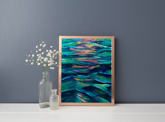 Rainbow Ocean Waves Art Print: Neon Sea Home Decor (Digital Download)