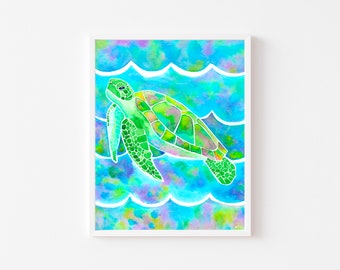 Sea Turtle Art Print, Watercolor Sea Turtle, Sea Turtle Wall Art, Sea Creature Art Print, Ocean Home Decor, PHYSICAL ART PRINT
