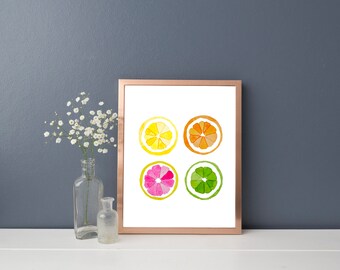 Citrus Fruit Watercolor Print, Fruit Wall Art, Tropical Fruit Printable Art, Home Decor, Digital Download, Choose Size