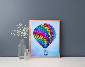 Hot Air Balloon Art Print, Hot Air Balloon Wall Art, Hot Air Balloon Painting, Home Decor, PHYSICAL ART PRINT