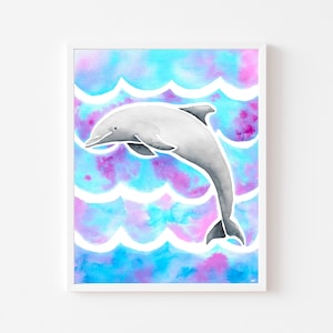 Dolphin Art Print, Dolphin Wall Art, Watercolor Dolphin, Sea Creature Printable Art, Home Decor, Digital Download, Choose Size