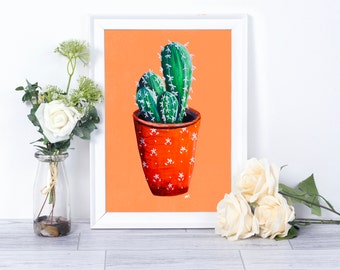 Cactus Art Print, Cactus Wall Art, Cactus Painting, Potted Cactus Art, Home Decor, PHYSICAL ART PRINT