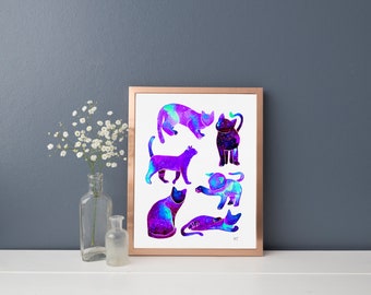 Watercolor Cats Art Print, Kitten Wall Art, Cats Painting, Cats Home Decor, PHYSICAL ART PRINT