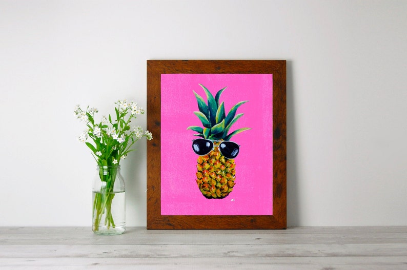 Pineapple Print, Pineapple With Sunglasses, Fruit Wall Art, Tropical Pineapple Printable Art, Home Decor, Digital Download, Choose Size image 6