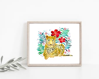 Leopard Art Print, Tropical Jungle Cat Wall Art (Digital Download)