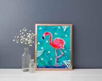 Flamingo Art Print, Flamingo Wall Art, Pink Flamingo Art, Home Decor, PHYSICAL ART PRINT