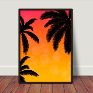 Palm Tree Art Print, Tropical Printable Art, Tropical Island Art Print, Palm Leaves Prints,  Home Decor, PHYSICAL ART PRINT
